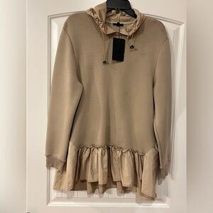 Size medium - French Scuba Hoodie in taupe - ruffled hem- new with tags